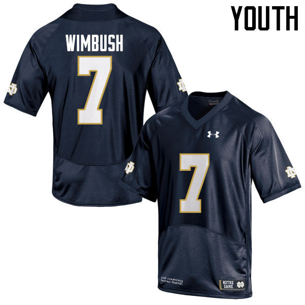 Youth NCAA Notre Dame Fighting Irish #7 Brandon Wimbush Stitched College Under Armour Authentic Navy Blue Football Jersey JG10A57FU